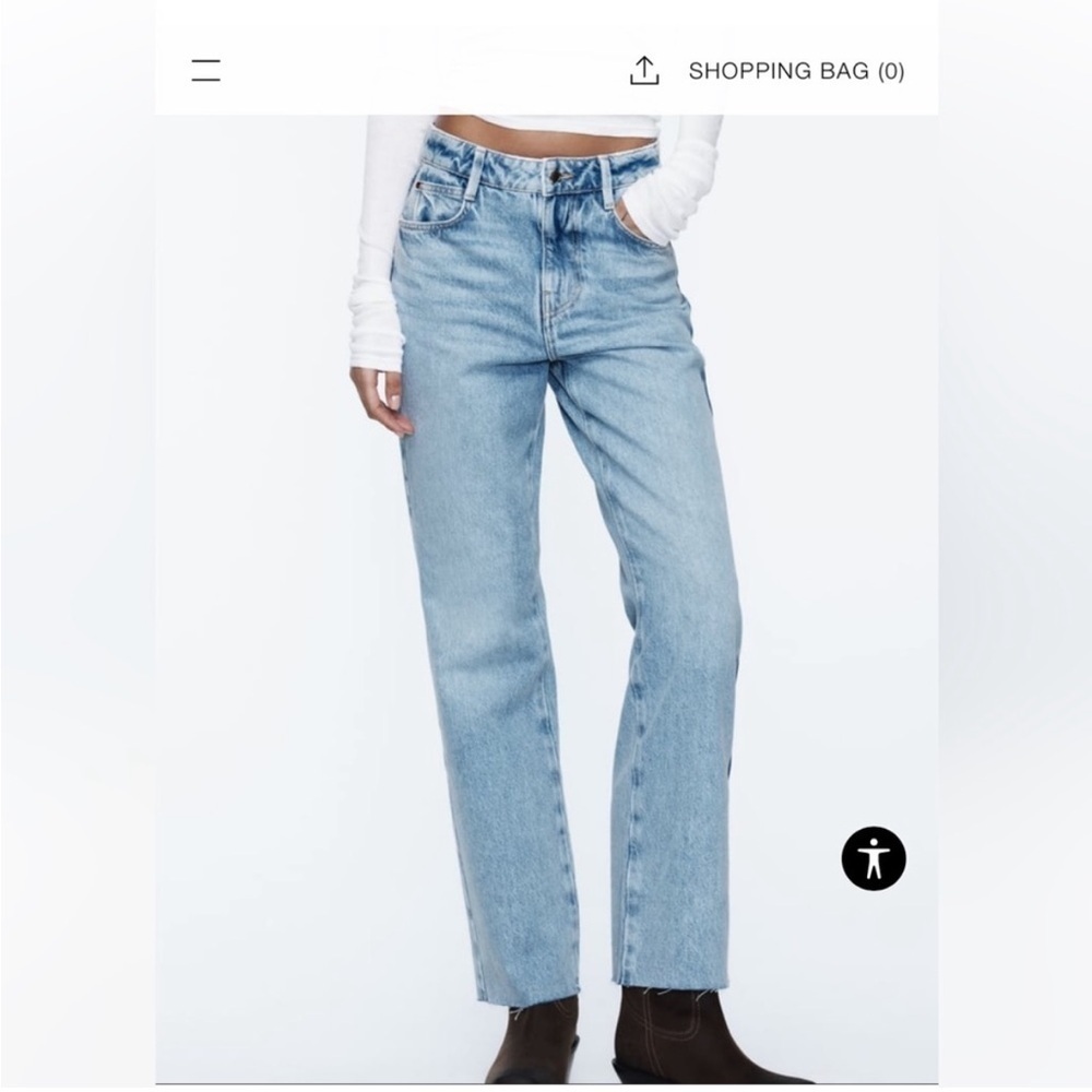 ZARA light wash straight leg raw hem jean